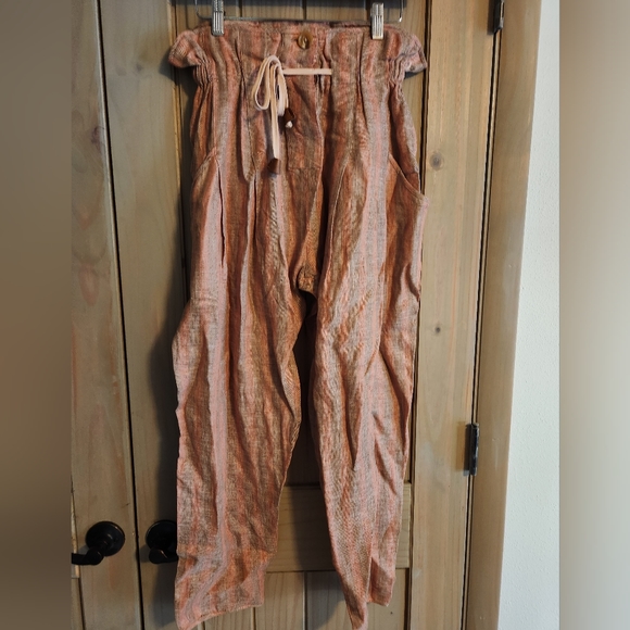 NWT Love Binetti Lagenlook 100% Linen Striped Pants Size Small - Picture 1 of 8
